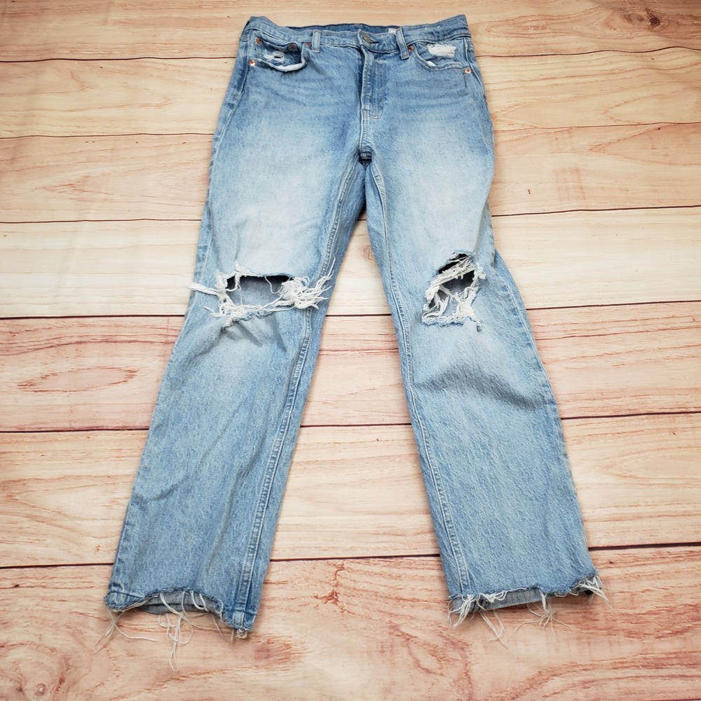 Gap Cheeky Straight Jeans Women 29 Blue High Rise Distressed Light Wash Regular